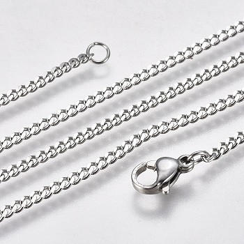 304 Stainless Steel Curb Chain Necklaces, with Lobster Claw Clasp, Stainless Steel Color, 21.65 inch(55cm)