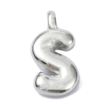 Anti-Tarnish 304 Stainless Steel Pendants, Letter Charm, Letter S, 19.5x10x4mm, Hole: 1.6mm