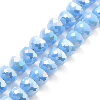 AB Color Plate Glass Beads Strands, Opaque Color, Faceted Half Round, Light Sky Blue, 7~7.5x5mm, Hole: 1mm, about 80pcs/strand, 20.87''~21.26''(53~54cm)