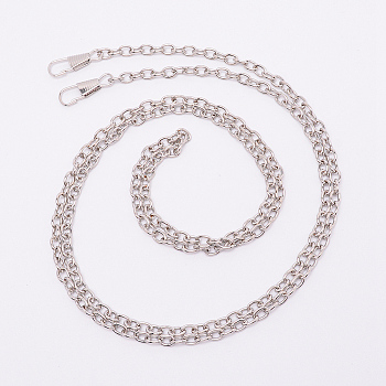 Bag Strap Chains, Iron Cable Chains, with Clasps, Bag Accessories, Platinum, 120cm, Link: 7x5x1mm, Clasps: 25x9x3mm, hole: 5x4mm