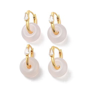 Donut Natural Agate Hoop Earrings for Women, Real 18K Gold Plated Sterling Silver Micro Pave Cubic Zirconia Earrings, WhiteSmoke, 22x13~14mm
