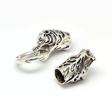 Tibetan Style Alloy Animal Tiger Head Spring Gate Rings(PALLOY-A063-03AS)-2