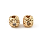 Brass Clear Cubic Zirconia Beads, Textured Cube, Real 18K Gold Plated, 4.5x4.5x4mm, Hole: 1.4mm(KK-D106-09G)