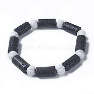 Natural Lava Rock Beaded Stretch Bracelets, with Round Howlite Beads, Column, 2-1/8 inch(5.4cm)(BJEW-G613-01A)