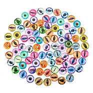Eye Printed Glass Cabochons, Half Round/Dome, Mixed Color, 25x7mm, 90pcs/box(GGLA-BT0001-01)