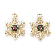 Golden Plated Alloy Pendants, with Rhinestone, Snowflake, for Christmas, Colorful, 19x14.3x2.3mm, Hole: 2mm(PALLOY-L228-011G)