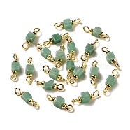 Natural Green Aventurine Connector Charms, Rectangle Links with Real 18K Gold Plated Brass Double Loops, 15x4x4mm, Hole: 1.4~2mm(FIND-C046-03B-G)