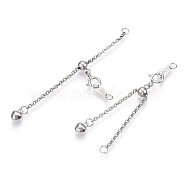 925 Sterling Silver Chain Extender, with S925 Stamp, with Clasps & Curb Chains, Real Platinum Plated, 50mm, Links: 53x1x0.5mm; Clasps: 8x6x1mm; Heart: 6×4×3mm, Label: 7x3x0.5mm.(FIND-T009-03P)