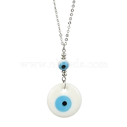 Lampwork Evil Eye Pendant Necklace, with Brass Cable Chains, Platinum, 15.55 inch(39.5cm)(NJEW-JN04614-02)
