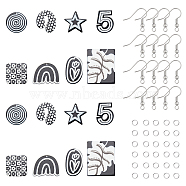 SUNNYCLUE DIY Black & White Dangle Earring Making Kits, 16Pcs Star & Arch & Number 5 & Geometry Acrylic Pendants, 56Pcs Brass Earring Hooks and Jump Rings, Mixed Color, 6~40.5x25~32x2.3~3mm, hole: 1.5~1.6mm(DIY-SC0016-78)