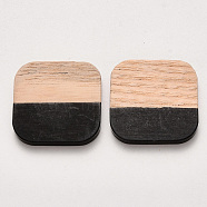 Resin & Wood Cabochons, Waxed, Square, Black, 24x24x3~4mm(RESI-S384-010A-E01)