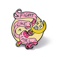 Pink Cartoon Enamel Pin, Word Fight Like Girl Alloy Feminism Badge for Backpack Clothes, Moon Pattern, 27.94x25.4mm(GIPO-PW0001-009C)
