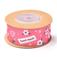 Polyester Ribbon, Flower Pattern, for Gifts Wrapping Party Decorating, Pale Violet Red, 1 inch(25mm), about 5.4yards(5m)/roll(SRIB-F010-04C)
