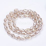 Electroplate Glass Beads Strands, AB Color Plated, Faceted Teardrop, Linen, 15x10mm, Hole: 1mm, 50pcs/strand, 27.1 inch(X-EGLA-D015-15x10mm-25)