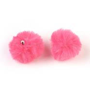 Handmade Faux Rabbit Fur Pom Pom Ball Covered Pendants, Fuzzy Bunny Hair Balls, with Elastic Fiber, Deep Pink, 30~40mm, Hole: 2x4mm(WOVE-F021-A14)