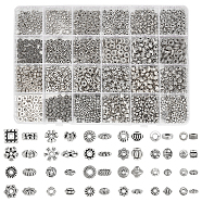 Elite 1200Pcs 24 Styles Tibetan Style Alloy Spacers Beads, Lead Free & Nickel Free & Cadmium Free, Gear & Rondelle & Barrel, Mixed Shapes, Antique Silver, 4~8mm, Hole: 1~3.5mm, 50pcs/style(TIBEB-PH0005-09)