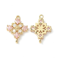 Brass Pave Cubic Zirconia Connector Charms, Light Gold, Rhombus Links, Pearl Pink, 20x14x3mm, Hole: 1.2mm(KK-G462-45KCG-02)