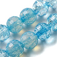Baking Painted Glass Bead Strands, Faceted, Round, Deep Sky Blue, 8mm, Hole: 1.2mm, about 50pcs/strand, 14.37 inch(36.5cm)(GLAA-G116-02D)