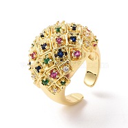 Colorful Cubic Zirconia Dome Open Cuff Ring, Brass Wide Ring for Women, Real 18K Gold Plated, US Size 7 3/4(17.9mm)(RJEW-G270-05G)
