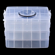 (Defective Closeout Sale: Cracks) 26 Grids Plastic Handled Organizers, 3-Tier Rectangle Grid Bead Containers, Clear, 23.5x15.5x18cm(AJEW-XCP0002-54)