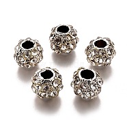 Alloy Rhinestone European Beads, Rondelle, Antique Silver, Crystal, 11~12x9~9.5mm, Hole: 4mm(PALLOY-P144-08F)