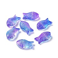 Transparent Spray Painted Glass Beads, Fish, Blue Violet, 15x8x5mm, Hole: 1mm(GLAA-I050-10A)