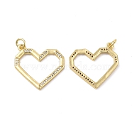 Brass Micro Pave Cubic Zirconia Pendants, with Jump Ring, Faceted Heart Charm, Real 18K Gold Plated, 21x23x2mm, Hole: 3.5mm(KK-E068-VB182)