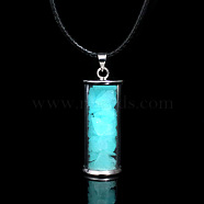 Glass Wishing Bottle with Synthetic Luminaries Stone Pendant Necklace, Glow In The Dark Drifting Bottle Necklace for Women, Cyan, 17.32 inch(44cm)(LUMI-PW0001-054-B)