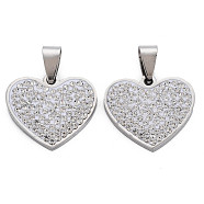 201 Stainless Steel Pendants, with Crystal Rhinestone and Stainless Steel Snap On Bails, Heart, Stainless Steel Color, 19x22x3mm, Hole: 3x7mm(STAS-N095-039P)