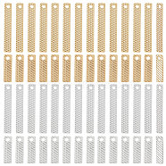 100Pcs 4 Style Brass Pendants, Long-Lasting Plated, Cadmium Free & Lead Free, Rectangle, Golden & Silver, 10~20x3x0.2mm, Hole: 1.2mm, 25pcs/style(KK-BBC0005-59)