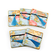 Retro Square Cloth Zipper Pouches, with Tassel and  Flower Pattern, Alice Blue, 11.5x11.5cm(CON-PW0001-095P)