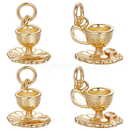 Brass Pendants, with Jump Rings, Cadmium Free & Lead Free, Cup with Saucer & Word Roya, Real 18K Gold Plated, 15mm, Hole: 3.3mm, about 10pcs/box(KK-BBC0005-20)