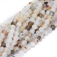 Natural Dendritic Agate Beads Strands, Frosted, Round, 6~6.5mm, Hole: 0.8mm, about 63 pcs/Strand, 15.35 inch(39 cm)(G-D0005-21-6mm)