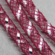 Mesh Tubing, Plastic Net Thread Cord, with Silver Vein, Medium Violet Red, 8mm, 30 yards/Bundle(PNT-Q001-8mm-17)