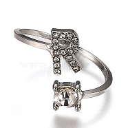 Alloy Cuff Rings, Open Rings, with Crystal Rhinestone, Platinum, Letter.R, US Size 7 1/4(17.5mm)(RJEW-I075-01P-R)