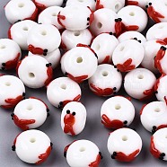 Handmade Bumpy Lampwork Beads, Abacus with Goldfish, Red, 14~15x12~13x8~9mm, Hole: 2mm(LAMP-S194-004D)