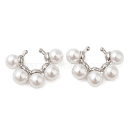 Rack Plating Brass Cuff Earrings with Plastic Pearl Beaded, Cadmium Free & Lead Free, Platinum, 15.5x22.5x6mm(EJEW-M222-03P)