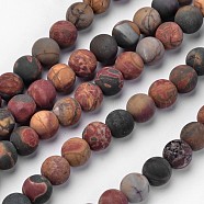 Natural Picasso Stone/Picasso Jasper Beads Strands, Frosted, Round, 8mm, Hole: 1mm, about 47pcs/strand, 14.5 inch(G-D809-03-8mm)