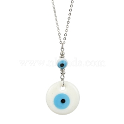 Lampwork Evil Eye Pendant Necklace, with Brass Cable Chains, Platinum, 15.55 inch(39.5cm)(NJEW-JN04614-02)
