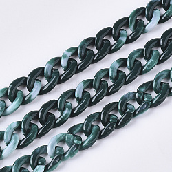 Acrylic Handmade Curb Chains, Imitation Gemstone Style, Dark Slate Gray, 14x10x3mm, about about 39.37 inch(1m)/strand(SACR-N006-02E)