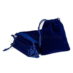 Rectangle Velvet Pouches, Gift Bags, Dark Blue, 12x10cm(X-TP-R002-10x12-03)