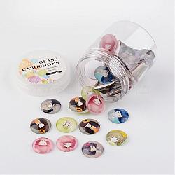 Glass Cabochons, Little Girl Printed, Flatback Half Round/Dome, Mixed Color, 25x7mm, about 50pcs/box(GGLA-JP0003-02)