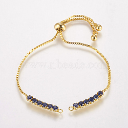 Brass Chain Bracelet Making, Box Chain Bracelets, Slider Bracelets Making, with Cubic Zirconia, Square, Real 18K Gold Plated, 9-1/2 inchx1/8 inch(240x1mm, Hole: 1mm)(MAK-P007-04-02G)