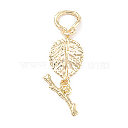 Brass Toggle Clasps, Leaf, Real 18K Gold Plated, leaf: 33x15x7.5mm, Hole: 7.5mm, bar: 21x8.5x2.2mm, Hole: 1.4mm(KK-C051-51G)