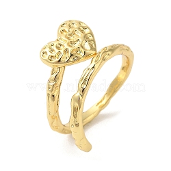 Textured Heart Brass Open Cuff Rings for Women, Lead Free & Cadmium Free, Real 18K Gold Plated, Inner Diameter: 17mm(RJEW-U008-29G)