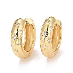 Clear Cubic Zirconia Star Hoop Earrings, Brass Chunky Earrings for Women, Cadmium Free & Nickel Free & Lead Free, Real 18K Gold Plated, 25x6.5mm, Pin: 1.1mm(EJEW-C022-04G-01)