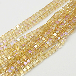 Electroplate Glass Beads Strands, AB Color Plated, Faceted, Cube, Light Khaki, 6x6x6mm, Hole: 1mm(EGLA-D018-6x6mm-49)