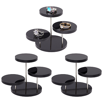 3-Tier Rotatable Acrylic Ring Display Riser Stands, Round Jewelry Organizer Risers for Minifigures, Rings, Earring Storage, Black, Finish Product: 12x12.5x7.2cm