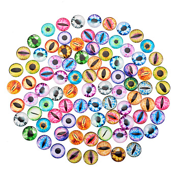 Eye Printed Glass Cabochons, Half Round/Dome, Mixed Color, 25x7mm, 90pcs/box