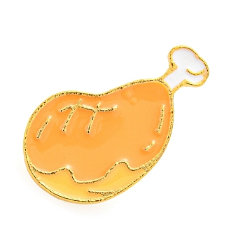 Food Theme Enamel Pin, Golden Alloy Brooch for Backpack Clothes, Chicken Drumstick, Orange, 27x15x1.5mm